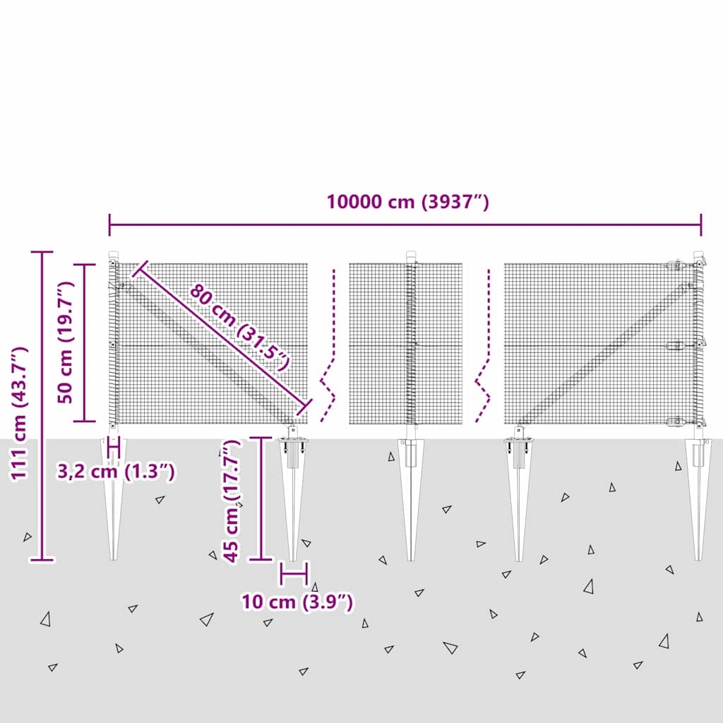Clôture avec poteaux Argent 05 x 100 m Acier - 3