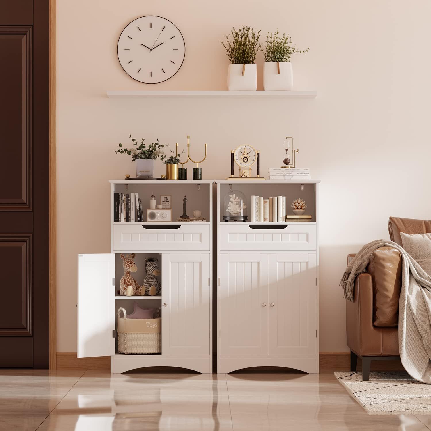 Mobile Bagno Mobile Basso con Piedini 4 Ripiani 2 Ante 1 Ripiano Regolabile 1 Cassetto Bealife - 2