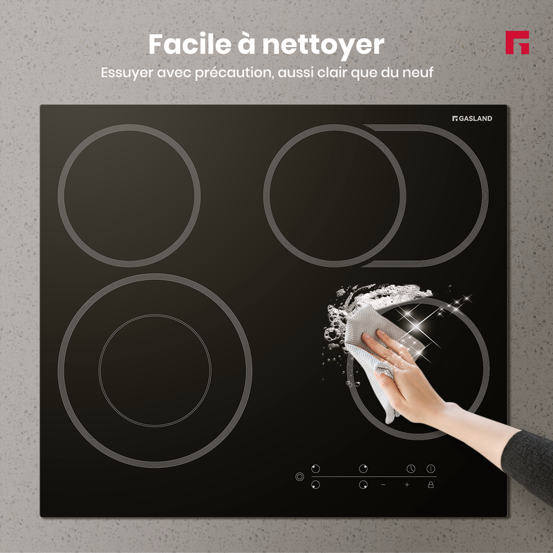 GASLAND Table de Cuisson Vitrocéramique CH604BF Encastrable 4 Foyers, Plaque de Cuisson 60cm 6600W - 6