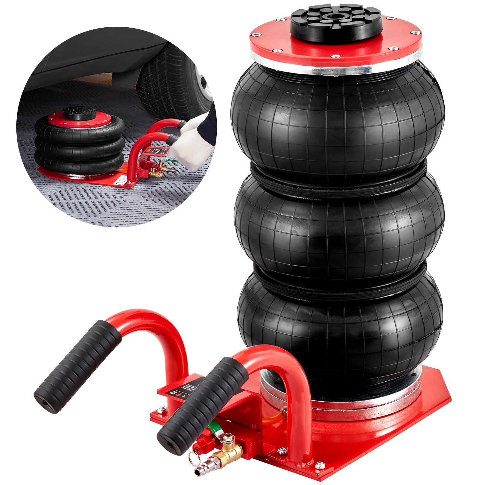 Podnośnik pneumatyczny Potrójna torba Podnośnik pneumatyczny Potrójna torba 3T Podnośnik pneumatyczny 140-450 mm Wysokość podnoszenia Poduszka p VEVOR