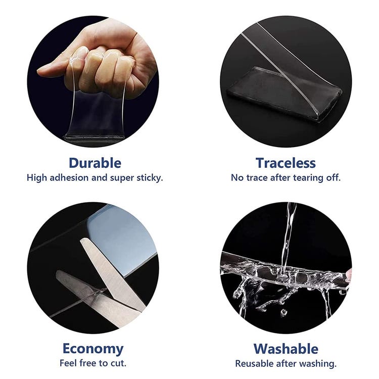 Ruban Adhésif Double Face Transparent, Ruban Adhésif Lavable Sans