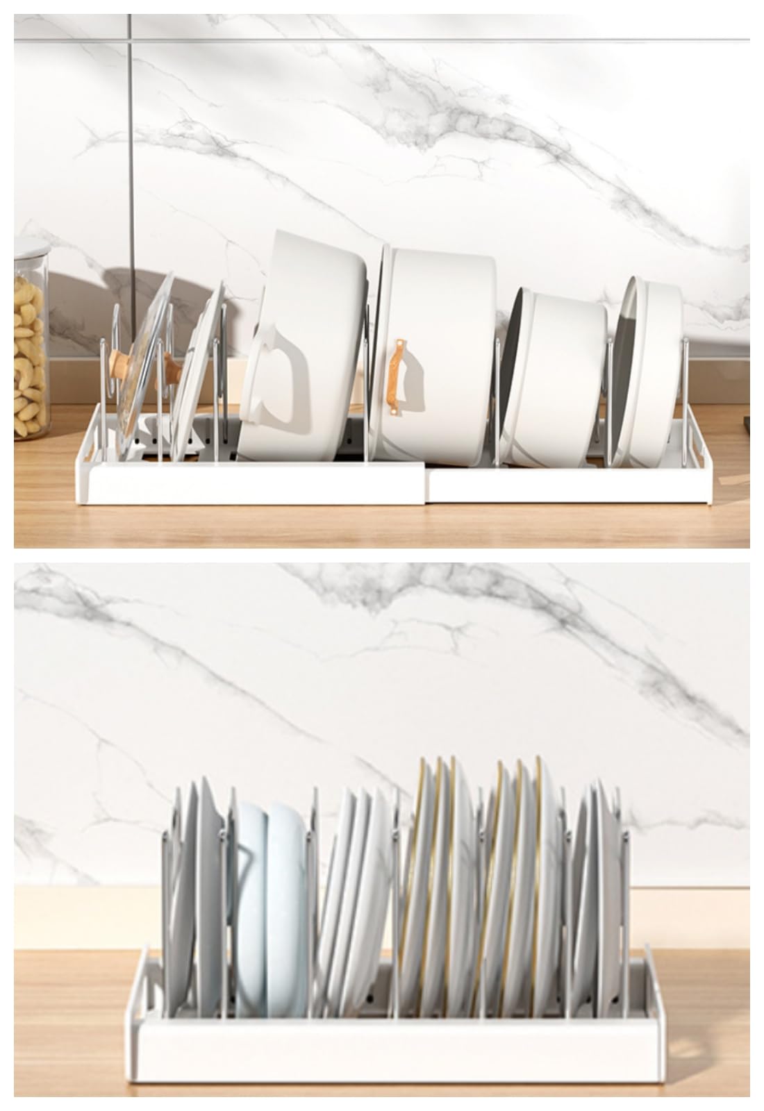 Pot extensible, organisateur de casseroles, organisateurs de couvercles de casseroles, séparateurs réglables en acier inoxydable - 6