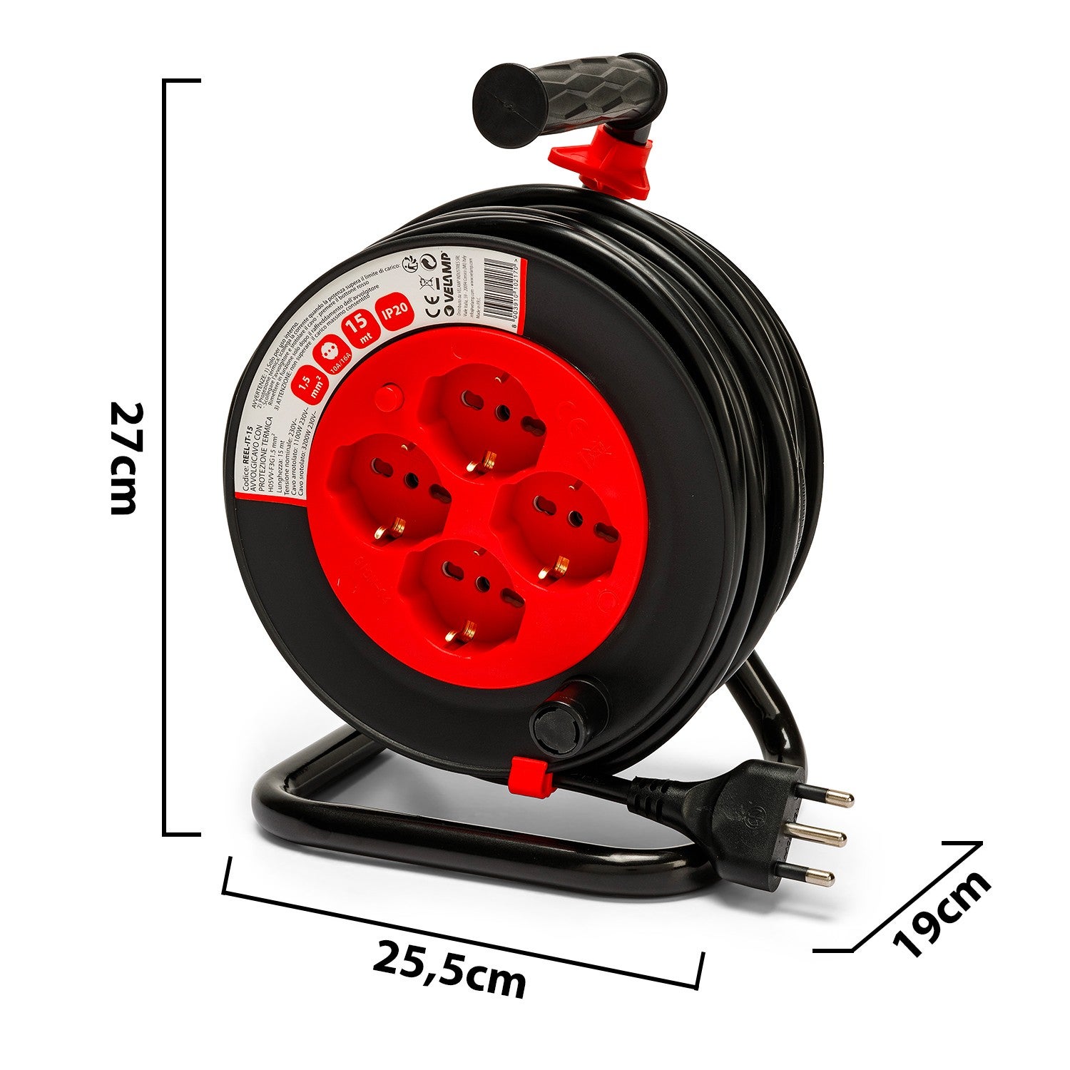 Enrouleur électrique standard italien, 4 prises, câble H05VV-F3G1.5MM2, 15m, CE - 5