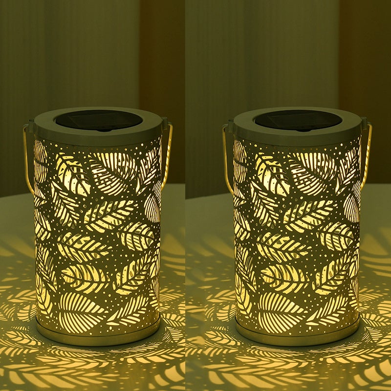 Zestaw 2 solarnych lampionów do trawnika, wodoszczelne, ażurowe lampy wiszące do ogrodu, białe