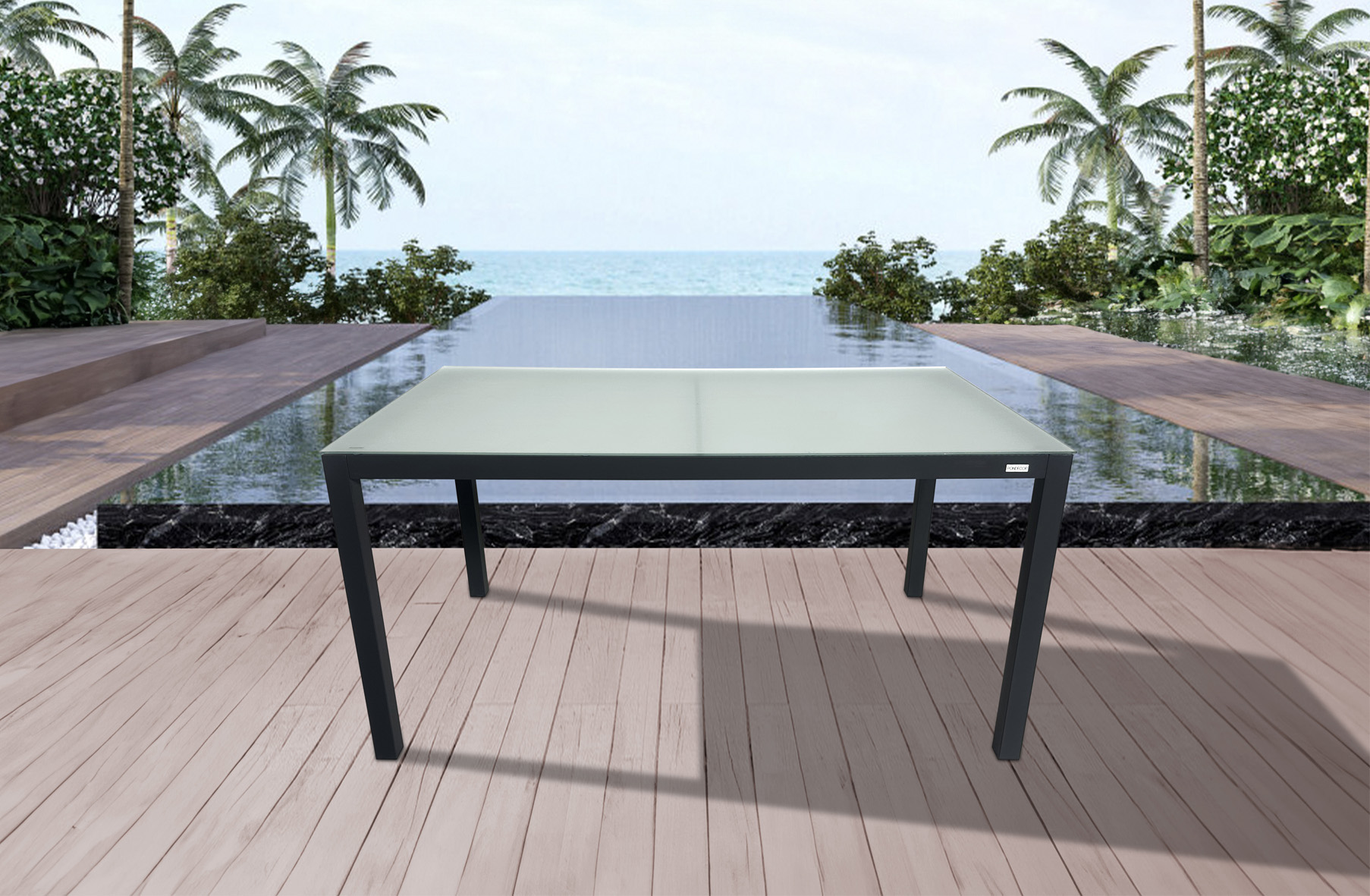 Mesa de Jardín Rectangular de Aluminio Gris Antracita 150x90 cm – Cristal Templado | Exterior y Terraza BENIDORM - 6