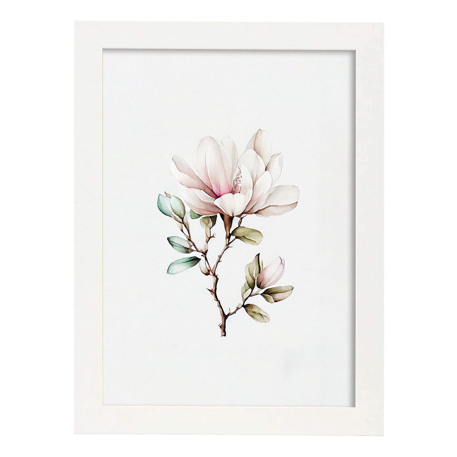 Nacnic poster de magnolia estilo nórdico ilustraciones de botánica con flores y plantas en acuarela diseño moderno y modelo 2 a3 con marco blancos