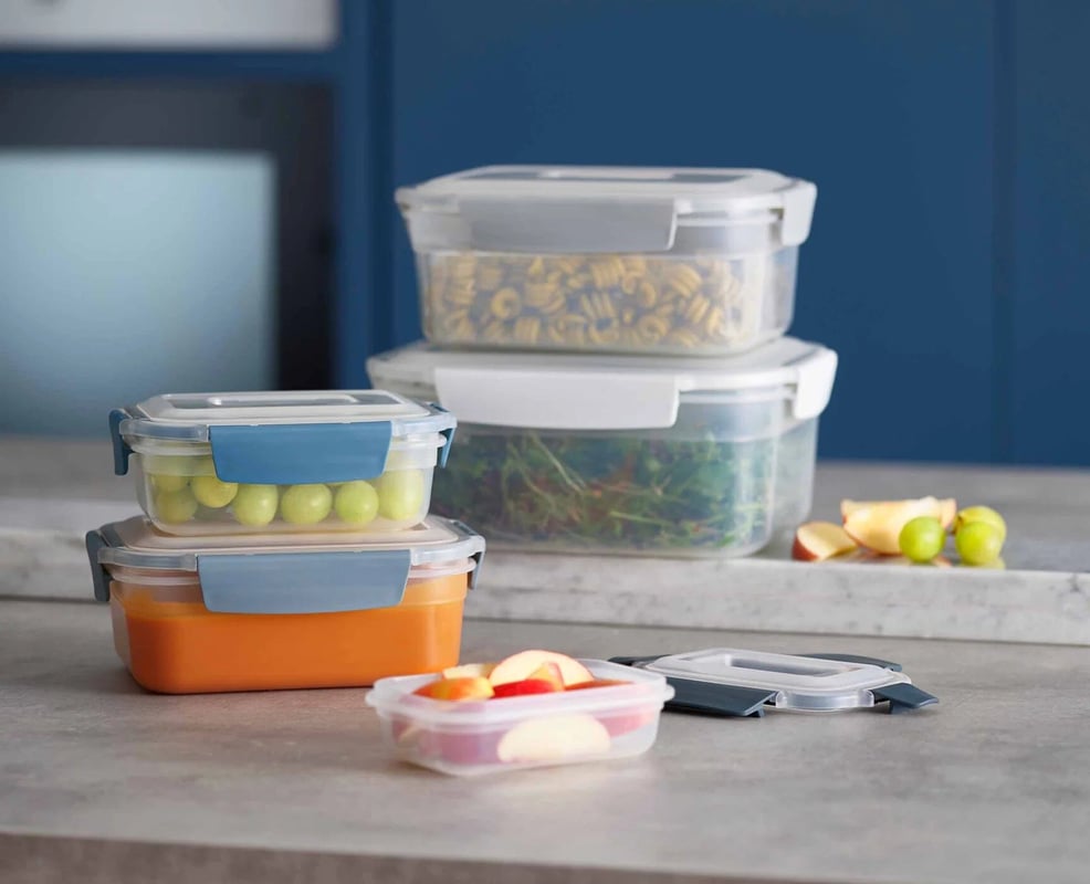 Nest Lock, zestaw 5 plastikowych pojemników z pokrywkami, hermetyczny, oszczędzający miejsce