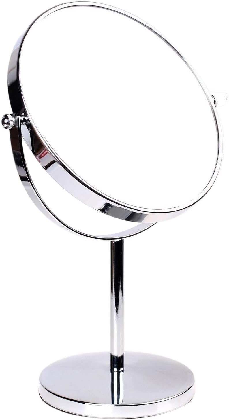 Lustro do makijażu, powiększenie 2x, Ø 16,5 cm, dwustronne lustro stołowe, lustro łazienkowe, lusterko do golenia, obrotowe, 360°, chromowane, 2x
