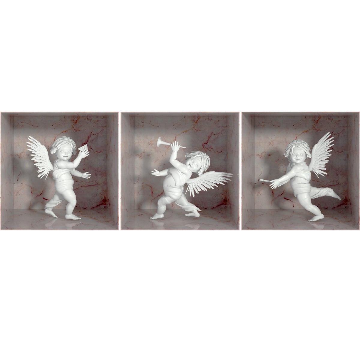 Adesivo 3D 3 angels bianco e marmo rosa - Sticker adesivo - adesivi murali - 30x90cm - 3