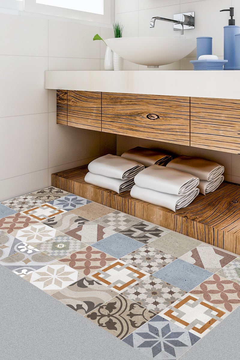 Tappeto antiscivolo in vinile Tiles vntage 3 66x250 cm - PVC stampato, lavabile, ignifugo, per il salotto o la cucina, stile idraulico - 6