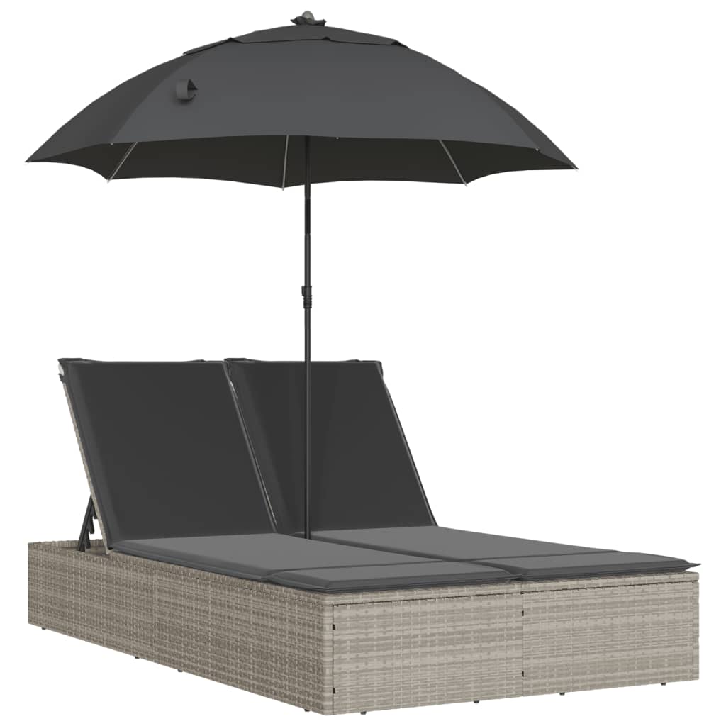 Chaise Longue De Jardin Outsunny Avec Auvent - Transat Avec Roulettes Et Repose-Tête - 240x92x148 Cm, Gris - Charge 120 Kg