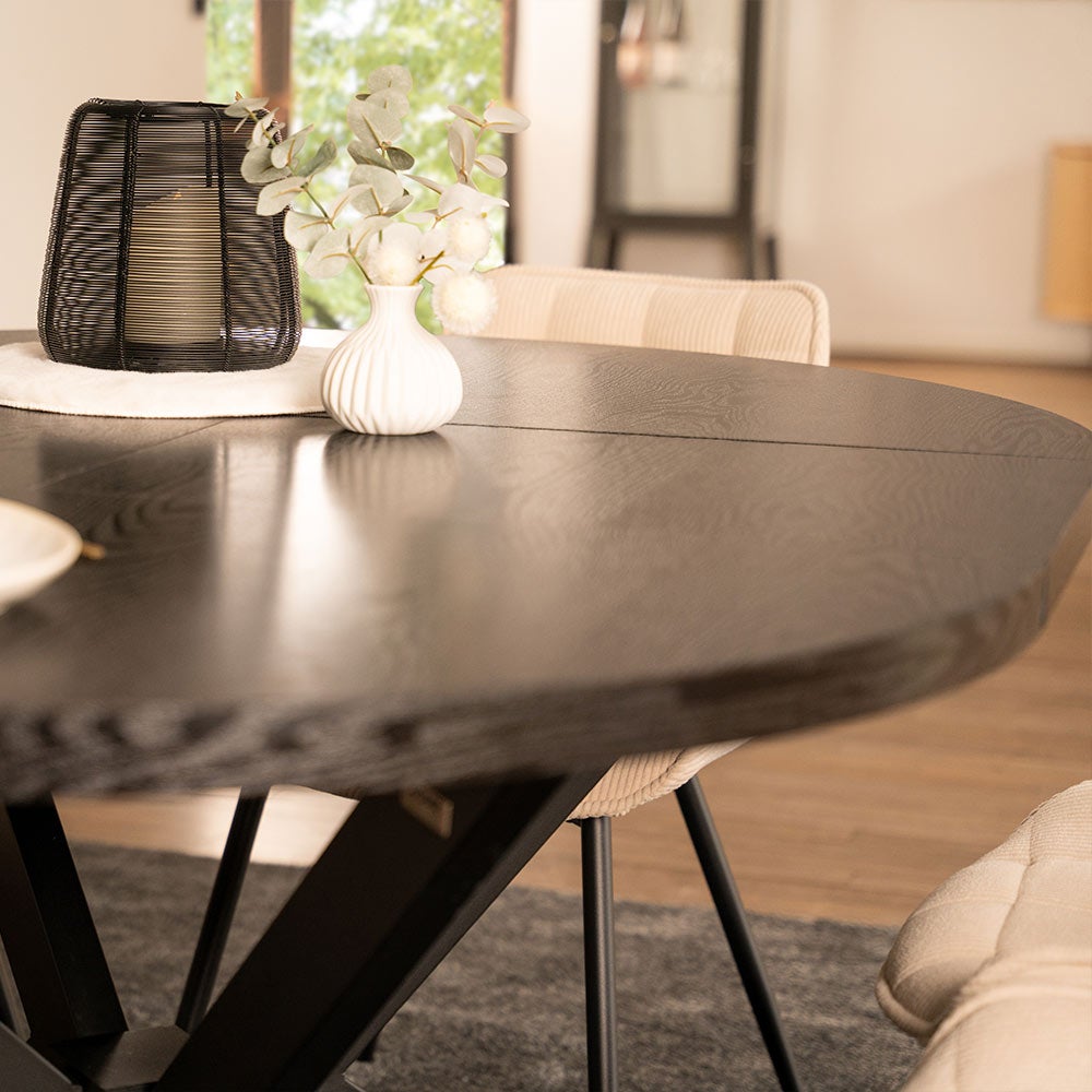 Home Deluxe – Ensemble de salle à manger AVENTURA avec 6 chaises IKALO marron clair – Couleur : chêne foncé, dimensions : 120-160 x 76 x 12 cm, pied - 3