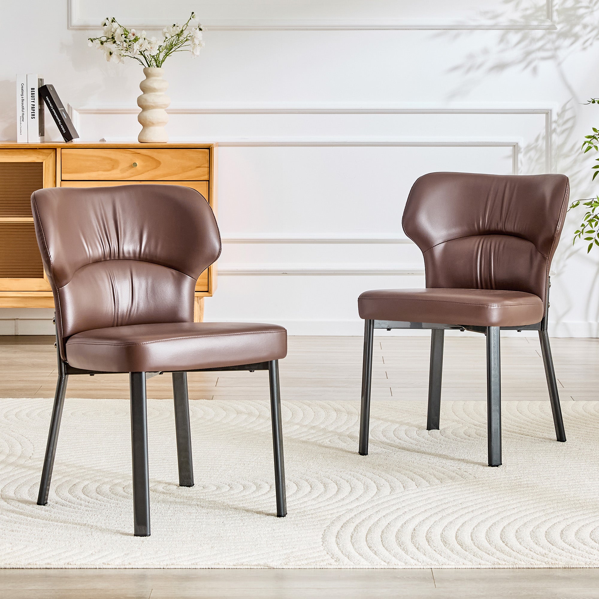 Ensemble de 2 chaises de salle à manger en cuir PU, assise rembourrée ...
