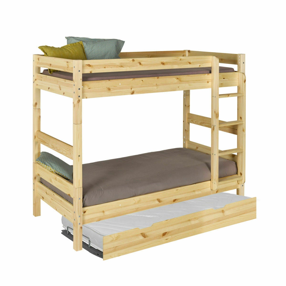 Pack lit superposé séparable avec sommier gigogne et matelas Aaron Bois naturel 80x190 cm - 2