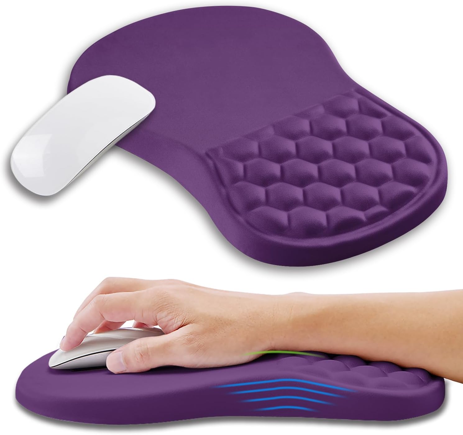 Podkładka pod mysz w kolorze fioletowym, 31 x 21 x 3 cm, 1 sztuka. Ergonomiczna podkładka pod mysz z podpórką pod nadgarstki i funkcją masażu, wykonan
