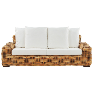 Divano Giardino 2/3 Posti In Rattan Naturale - Con Cuscini Bianco Crema, 155x78x67 Cm - Foto 7