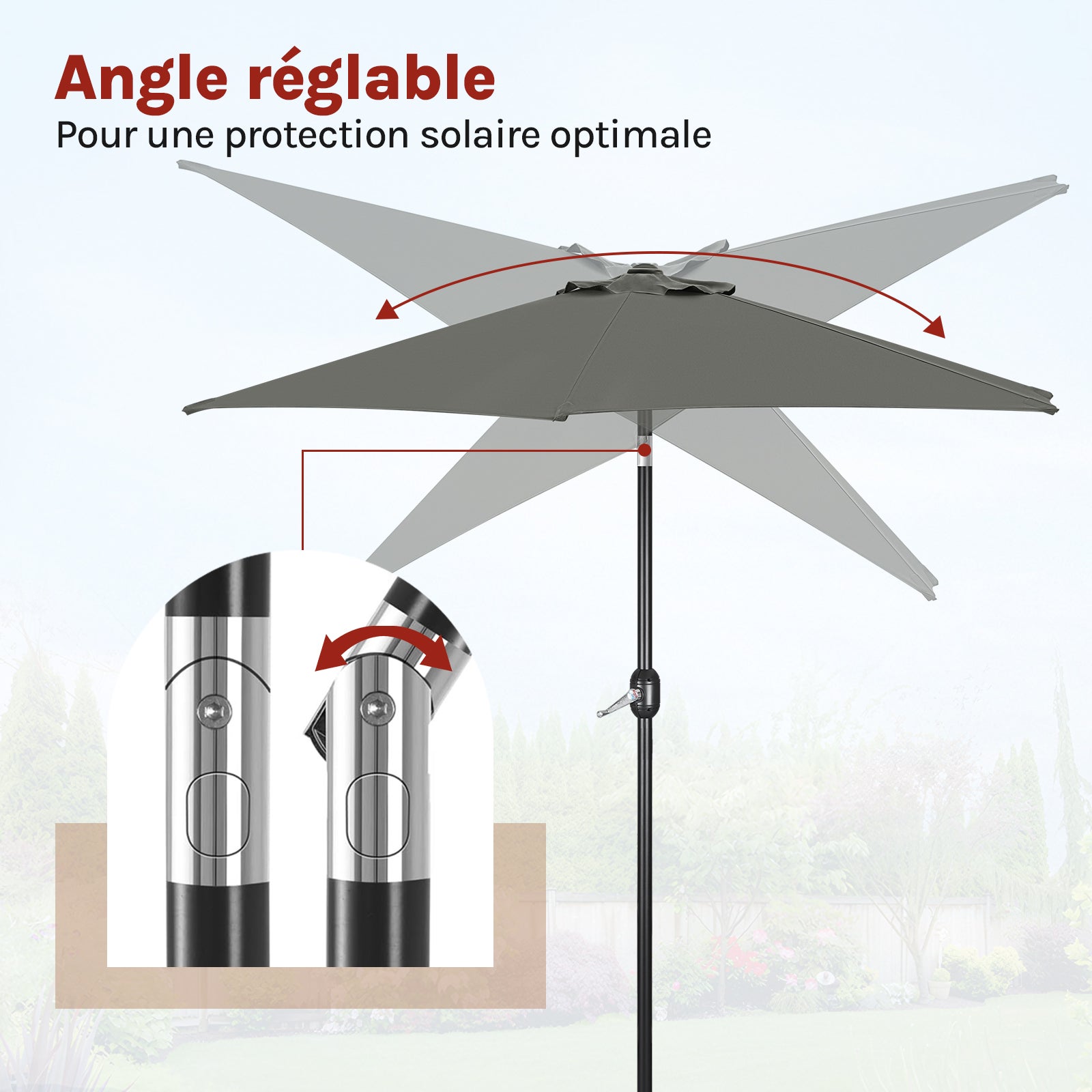 WOLTU Parasol de Jardin, 300cm, Parasol Inclinable avec Manivelle, pour Jardin/Balcon/Terrasse/Plage/Marché, Tissu Anti-UV 180g/m², Gris Foncé - 3