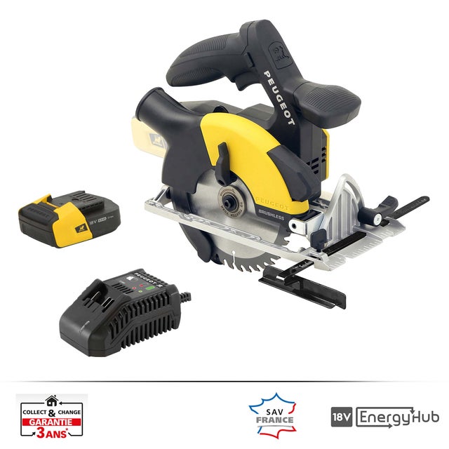 EnergySaw-C18VBL Scie circulaire ss fil BRUSHLESS 18V + 1 batterie Li-Ion 2,0Ah et chargeur + 1 lame Ø165mm -Garantie 3 ans, SAV++ Collect & Change