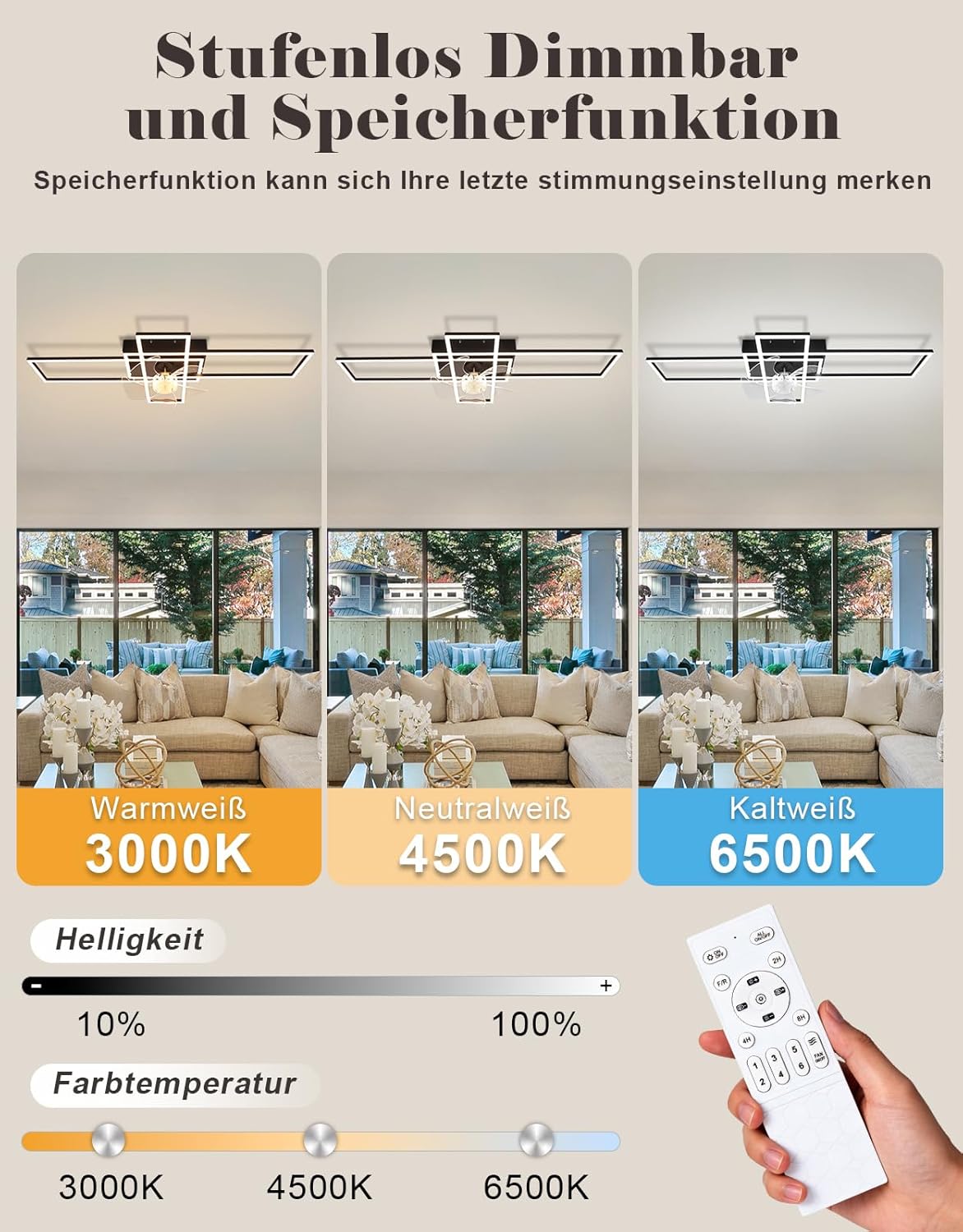 NETTLIFE Ventilateur de Plafond avec Éclairage LED 94cm, Moderne Dimmable avec Télécommande, 6 Vitesses, Minuterie pour Salon Salle à Manger - 2