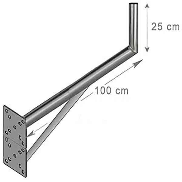 Support Murale L Pour Parabole Antenne 15x15 Cm - Déport 15cm Mât 42mm Acier Galvanisé - 12