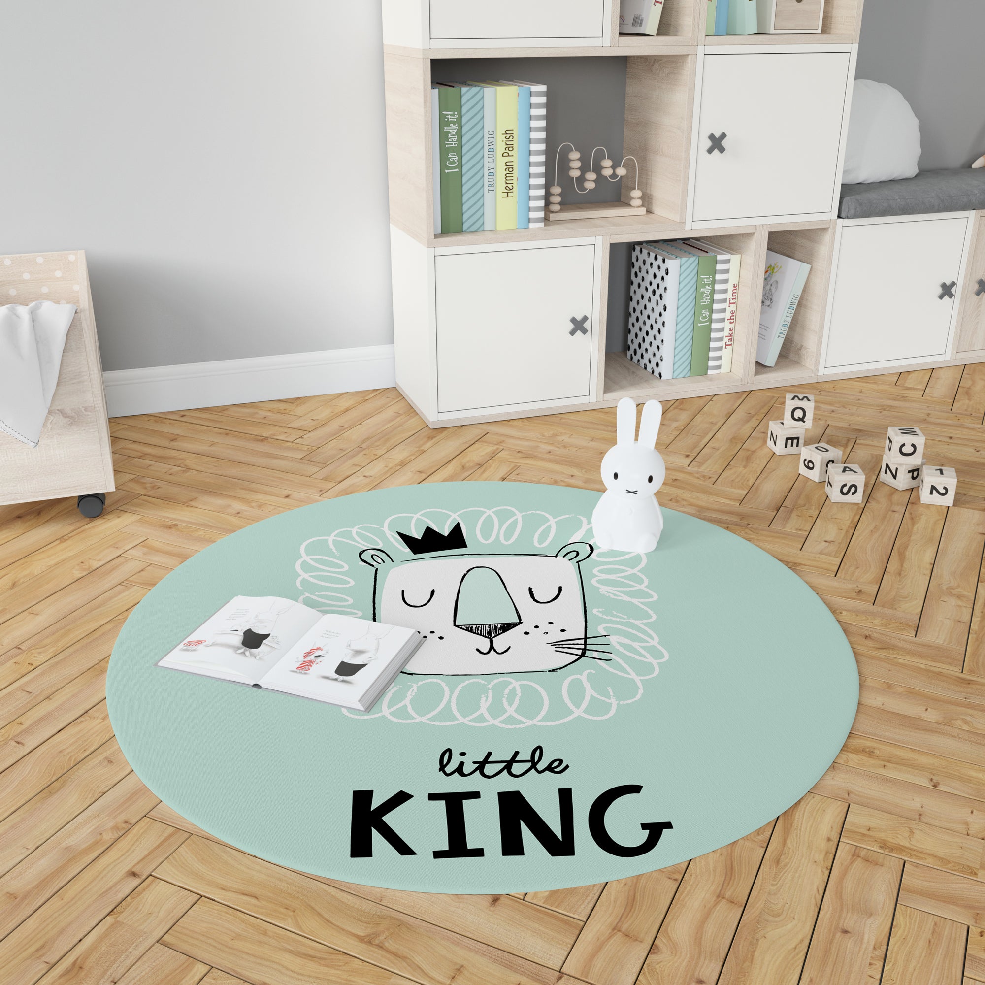 Dywan winylowy dla dzieci Litte King [średnica] 150 cm - PVC antypoślizgowa, winylowa do pokoju dziecięcego, ognioodporna i zmywalna.