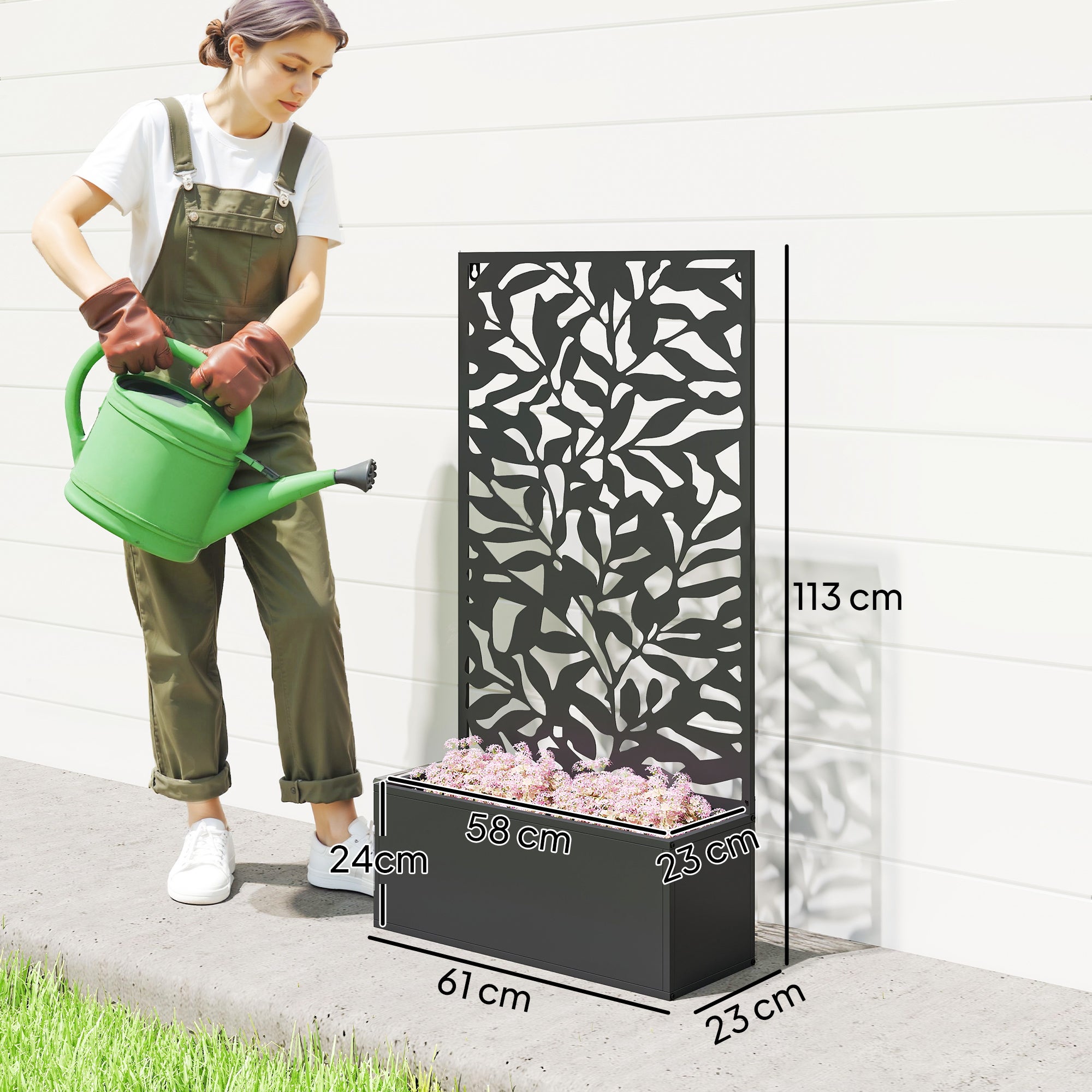 Outsunny Fioriera con Spalliera per Rampicanti in Acciaio, Montaggio a Parete o a Terra, 61x23x113 cm, Nero - 3