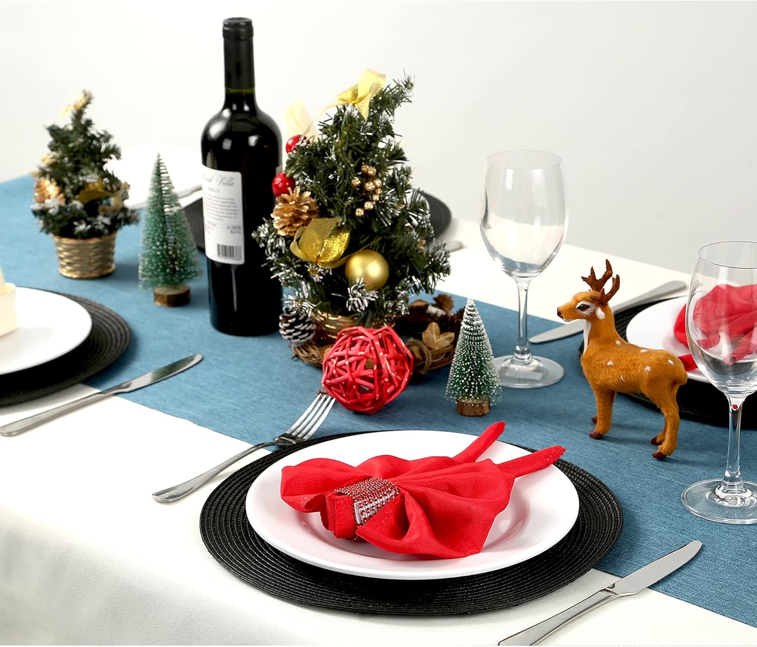 FunWheat, Set di 6 tovagliette rotonde intrecciate per tavoli da pranzo in tessuto, lavabili, antiscivolo, 38 cm (blu, 6 pezzi