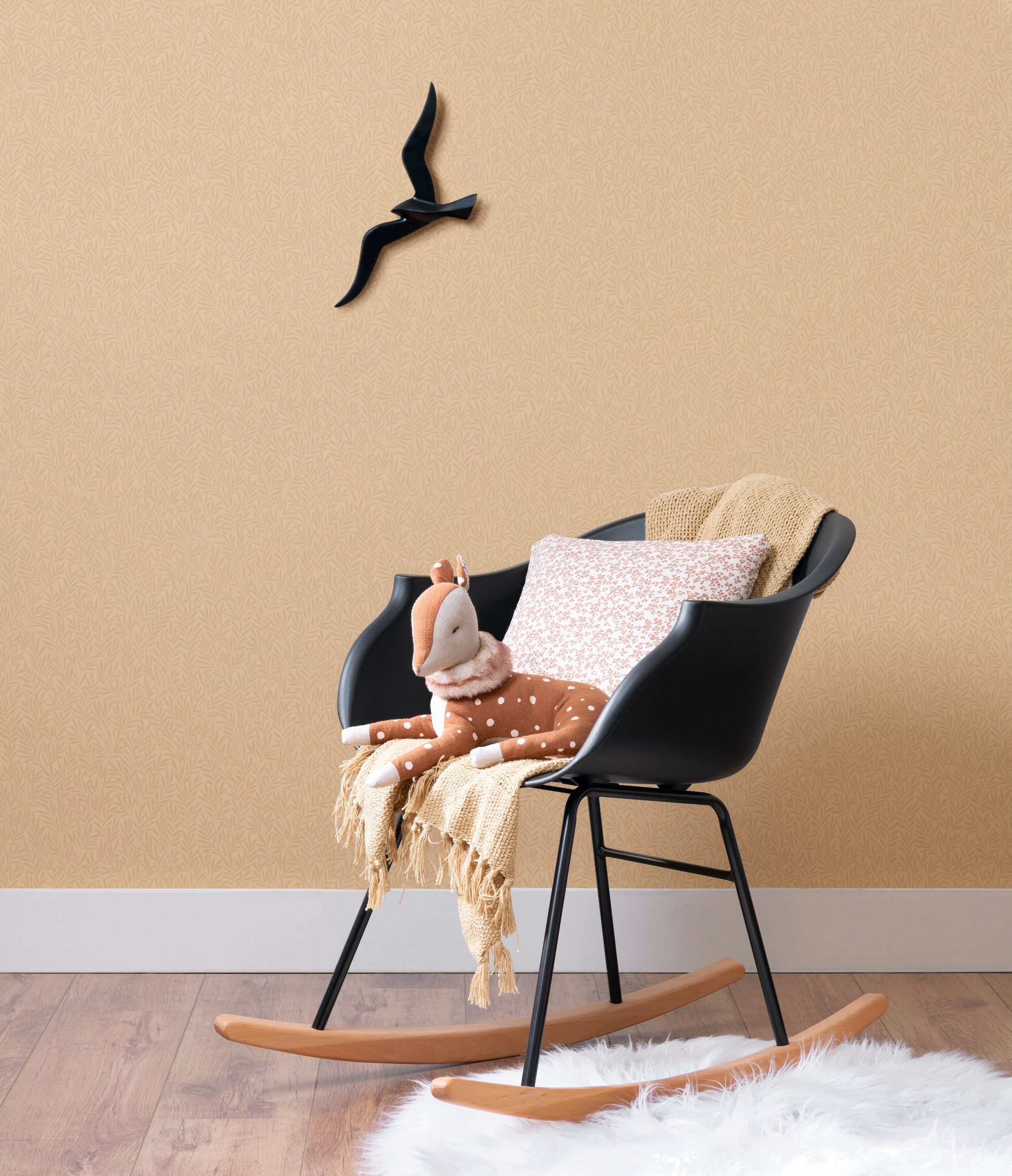 Carta da parati Rasch 252972 - Carta da parati in tessuto non tessuto con piccole foglie in marrone albicocca chiaro - 3