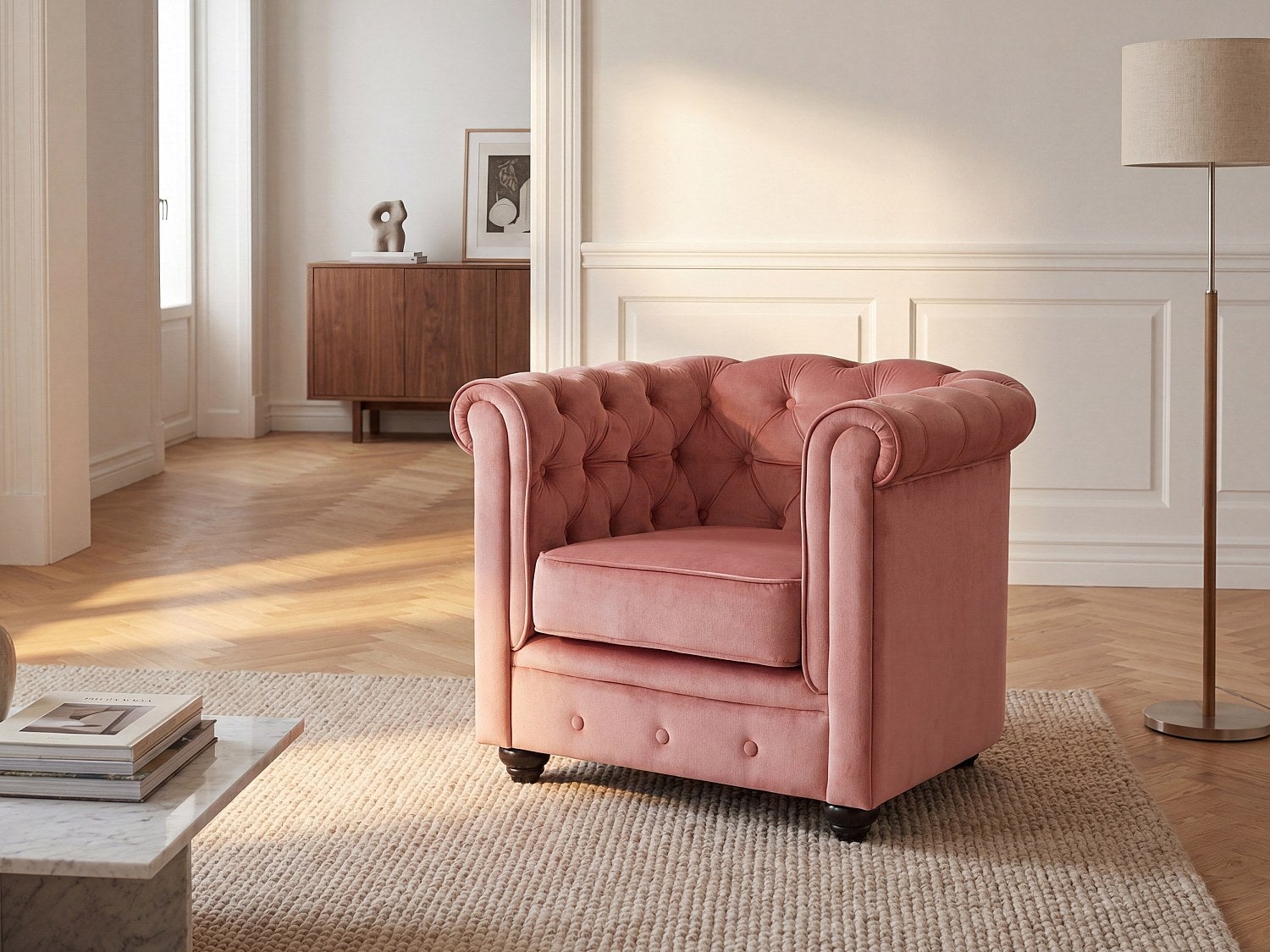 Fotel CHESTERFIELD - Pasteloworóżowy welur