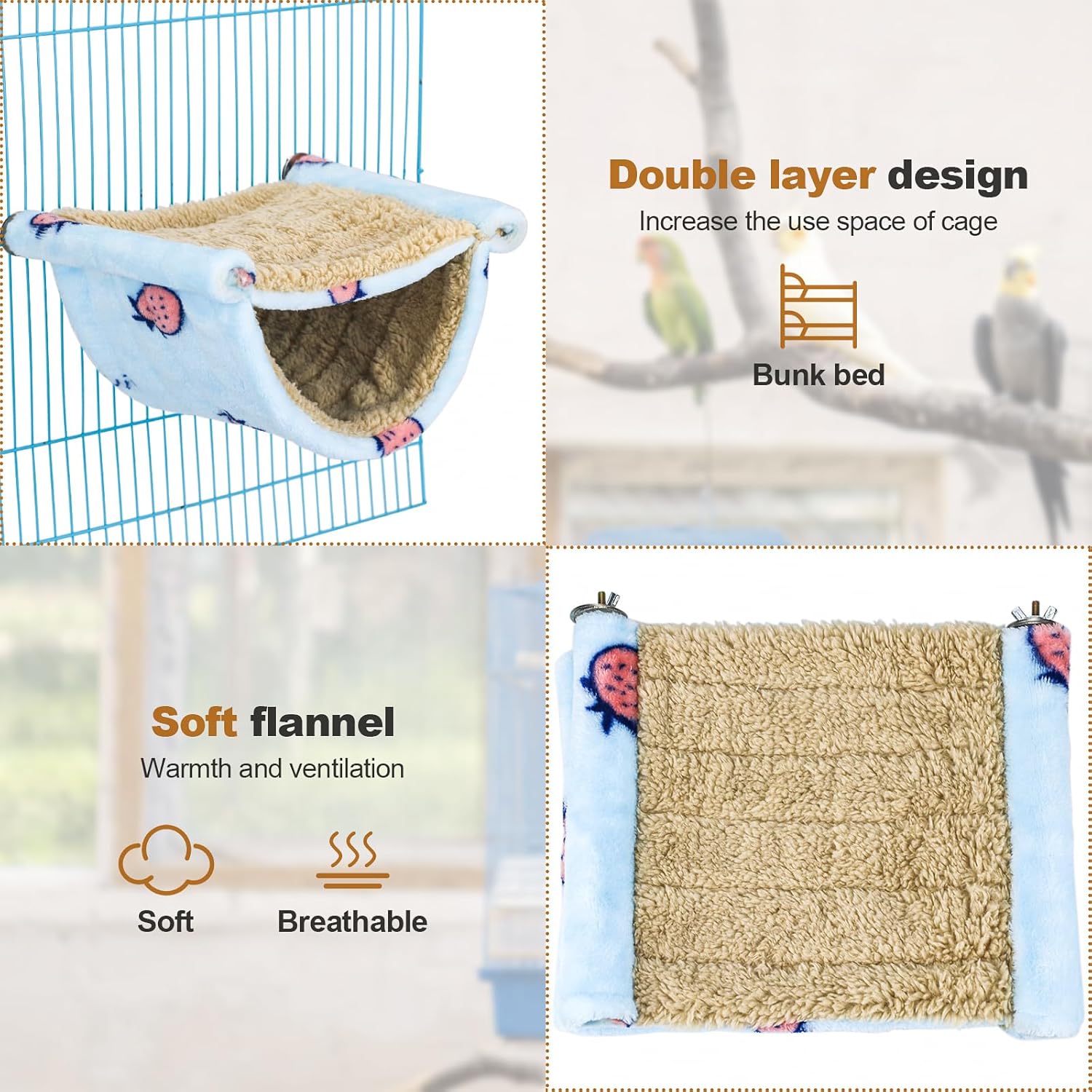 Cama para pájaros para jaula colgante, hamaca para acurrucarse, cabaña, tienda de campaña de loro, perca para periquitos, cacatúa, pinzón conures - 5