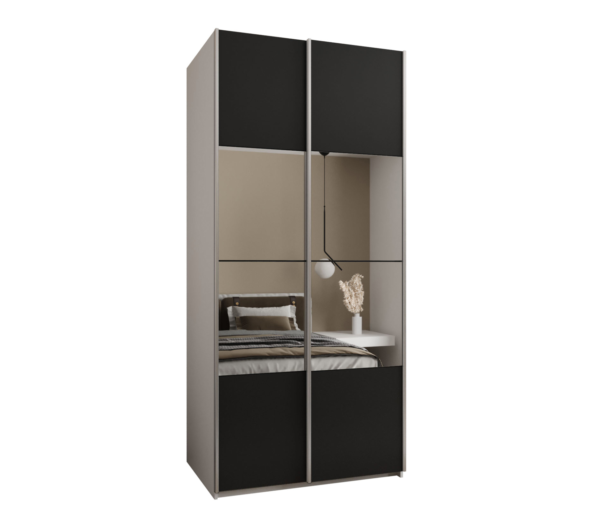 Szafa przesuwna wysoka Lux 4 110 x 64 x 245,5 cm biały + czarny + u. srebrny - Abiks Meble