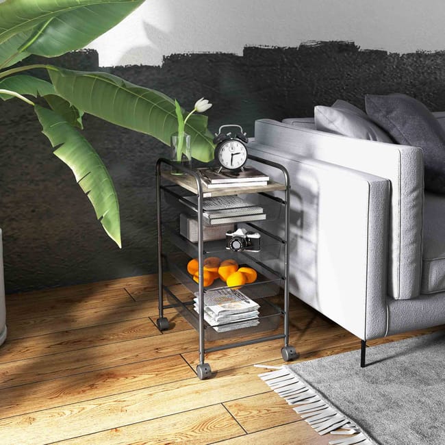 Wózek kuchenny HOMCOM z 4 koszami i półkami na kółkach, wózek do serwowania do kuchni i sypialni, stal czarna, 41,5 x 31 x 66 cm