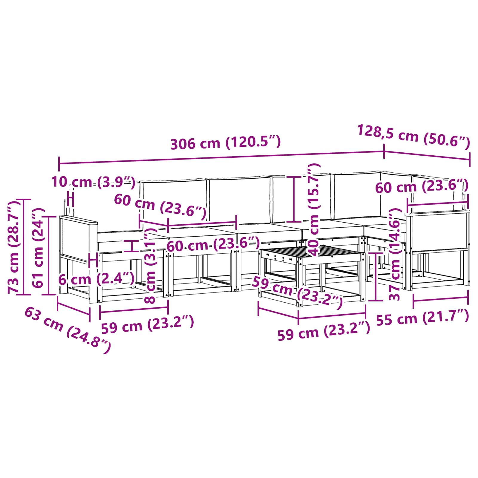 Ensemble de canapés d'extérieur, 7 pièces, en polyester, naturel et beige, pour la terrasse - 8