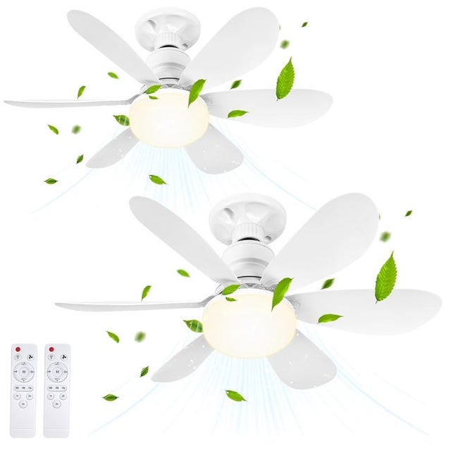 Deux ventilateurs de plafond avec éclairage et télécommande, ventilateur de plafond LED de 52 cm, douille E27.