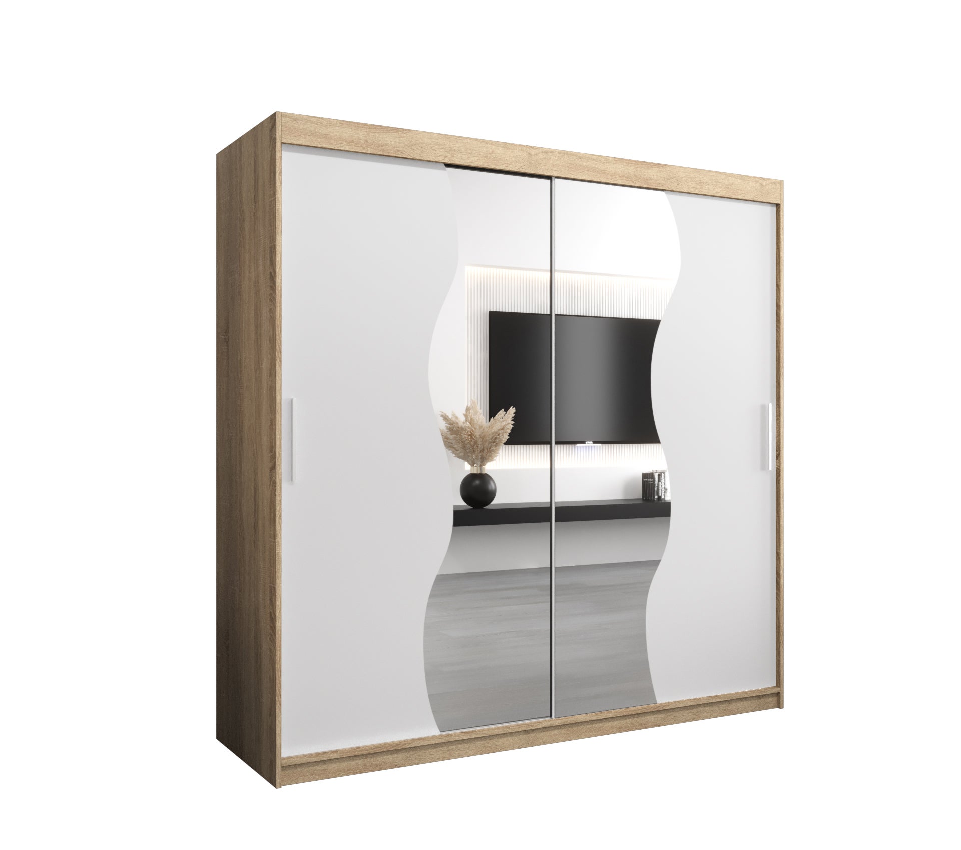 Szafa przesuwna garderoba MADRYT 200 x 62 x 200 cm Sonoma + Biały - Abiks Meble
