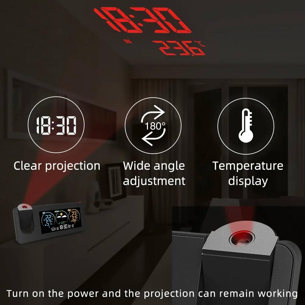 Réveil à Projection, Moniteur météo sans Fil, Station météo avec capteur extérieur, Température et humidité, prévisions météorologiques - 5