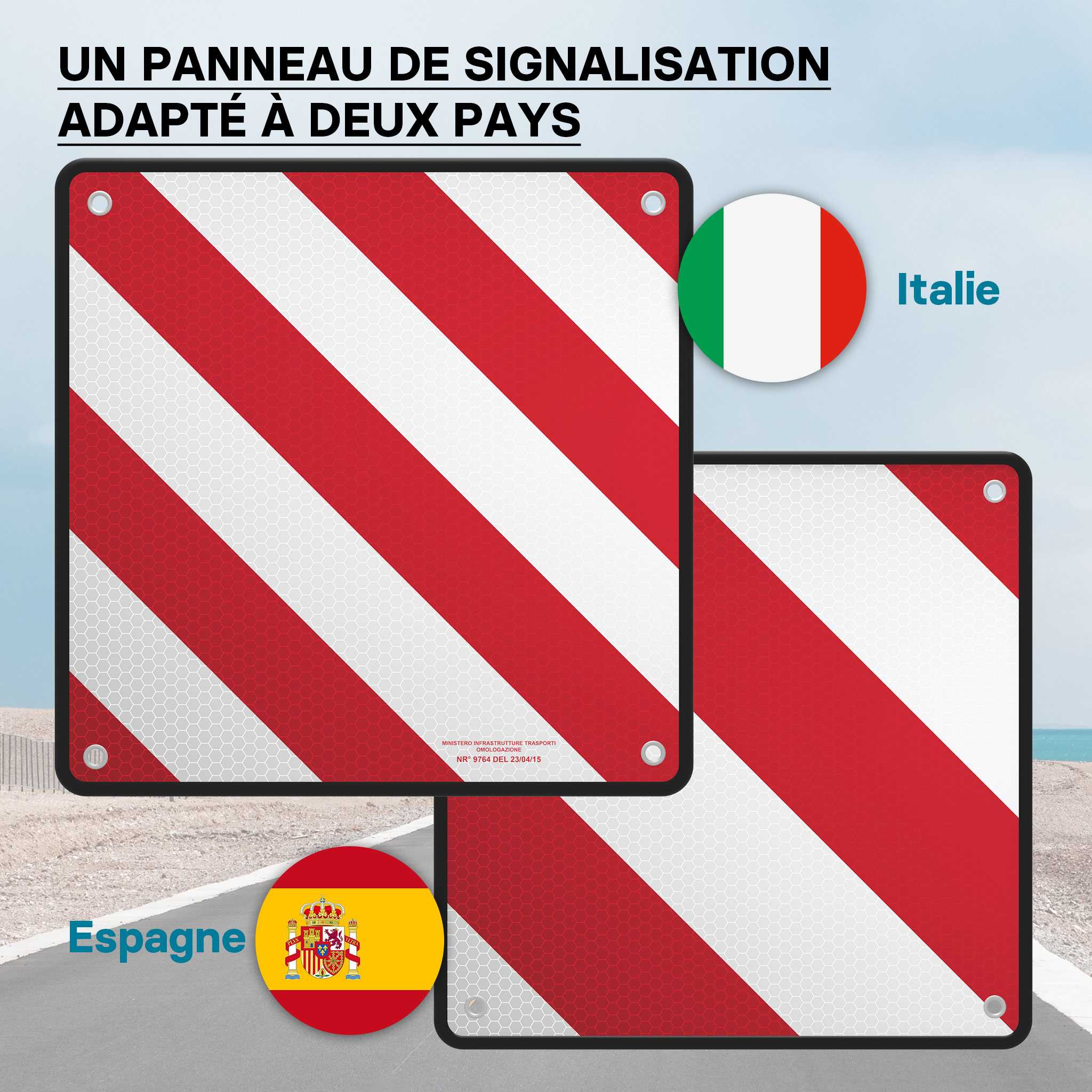 Wiltec Pannello per carichi sporgenti Italia e Spagna, alluminio 50x50cm, per portapacchi posteriore - 3