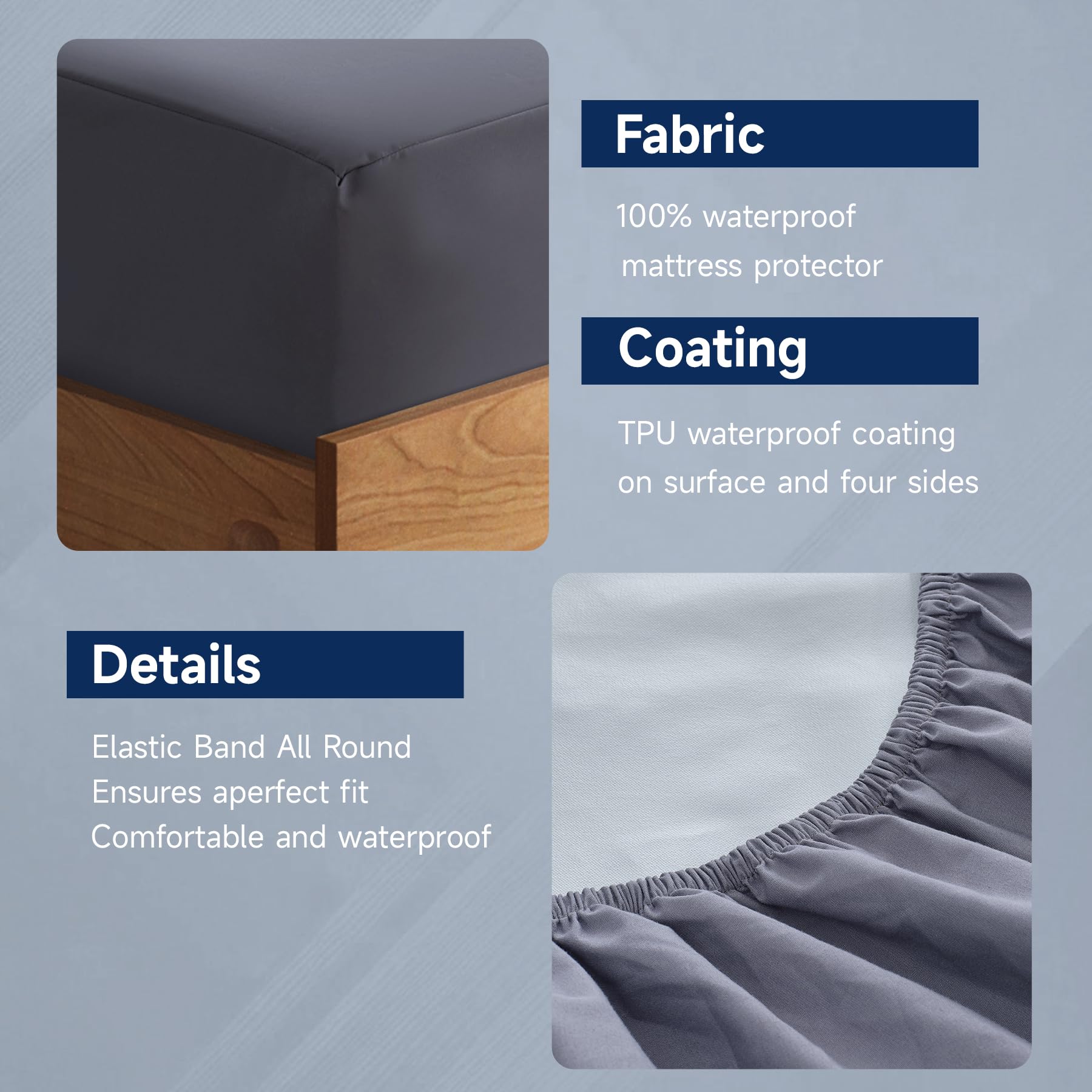 Protège Matelas Imperméable et Anti-acariens, Alaise 180 x 200 Imperméable, Premium Respirant Housse Matelas, Imperméable Drap Housse, (Gris foncé) - 6