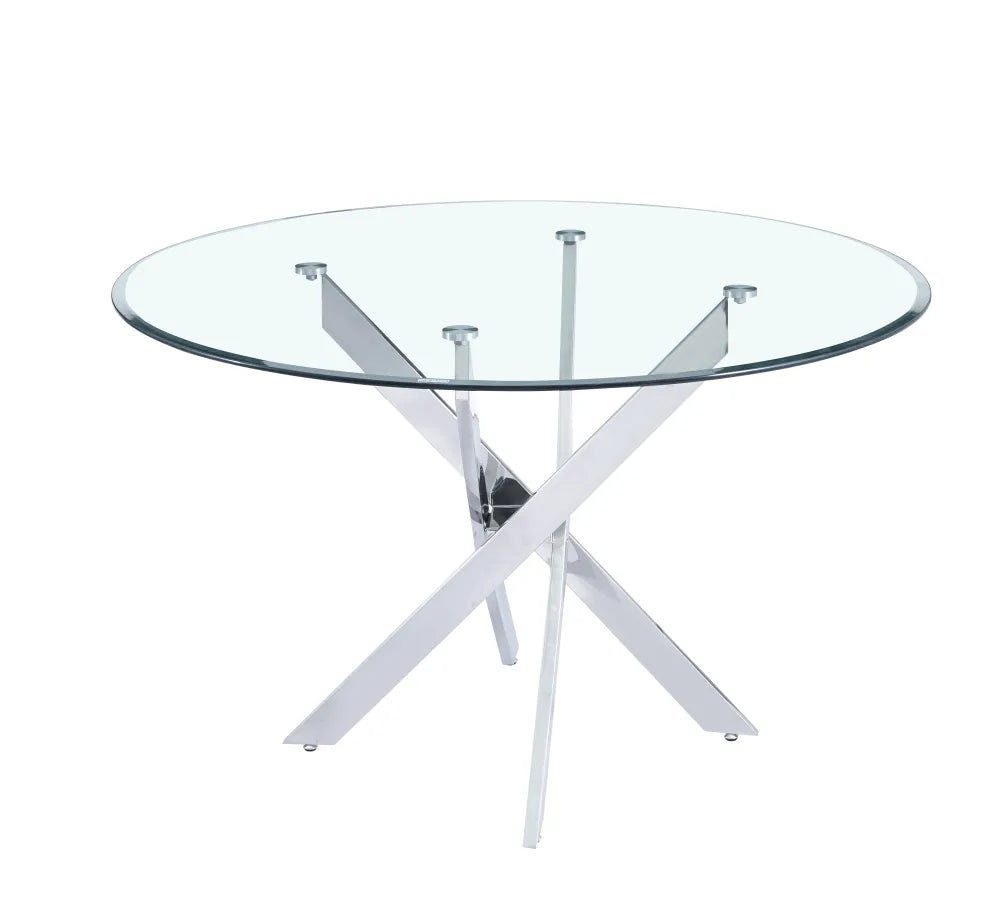 Table a manger ronde TRANSPARENT JESSICA chrome XXL 120 cm 4 couverts ...
