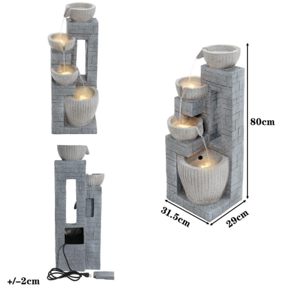 Bassin 80 cm en pierre superposée avec fontaine LED – jardin, terrasse, balcon, pelouse, gris pierre, oasis tranquille. - 3