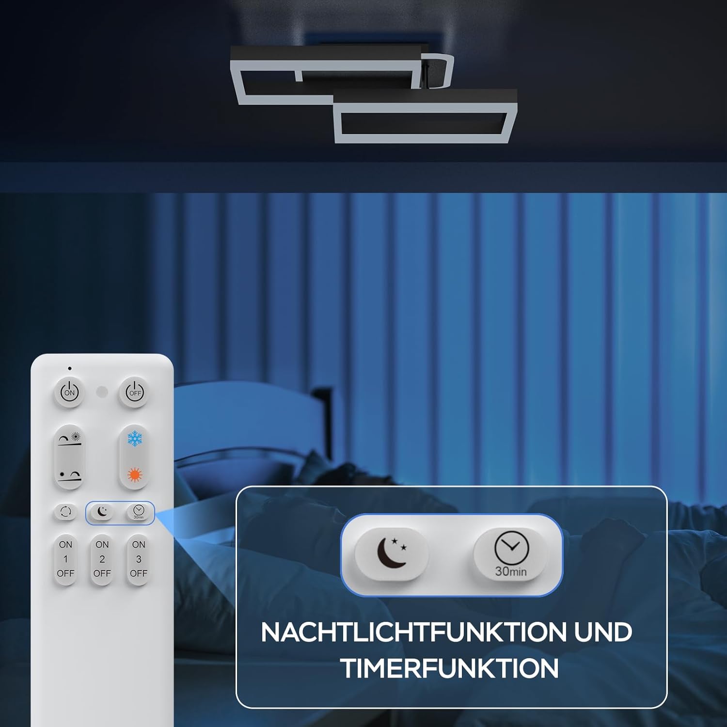 Plafonnier LED Anten, style moderne, pour salon et chambre, 40W, avec télécommande, intensité variable en continu 3000-6500K, noir - 4