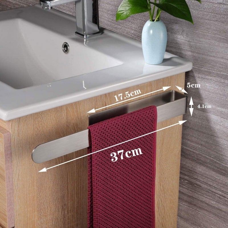 Porte-serviettes de salle de bain sans perçage, anneau porte-serviettes en acier inoxydable brossé, autocollant, 37 cm - 2