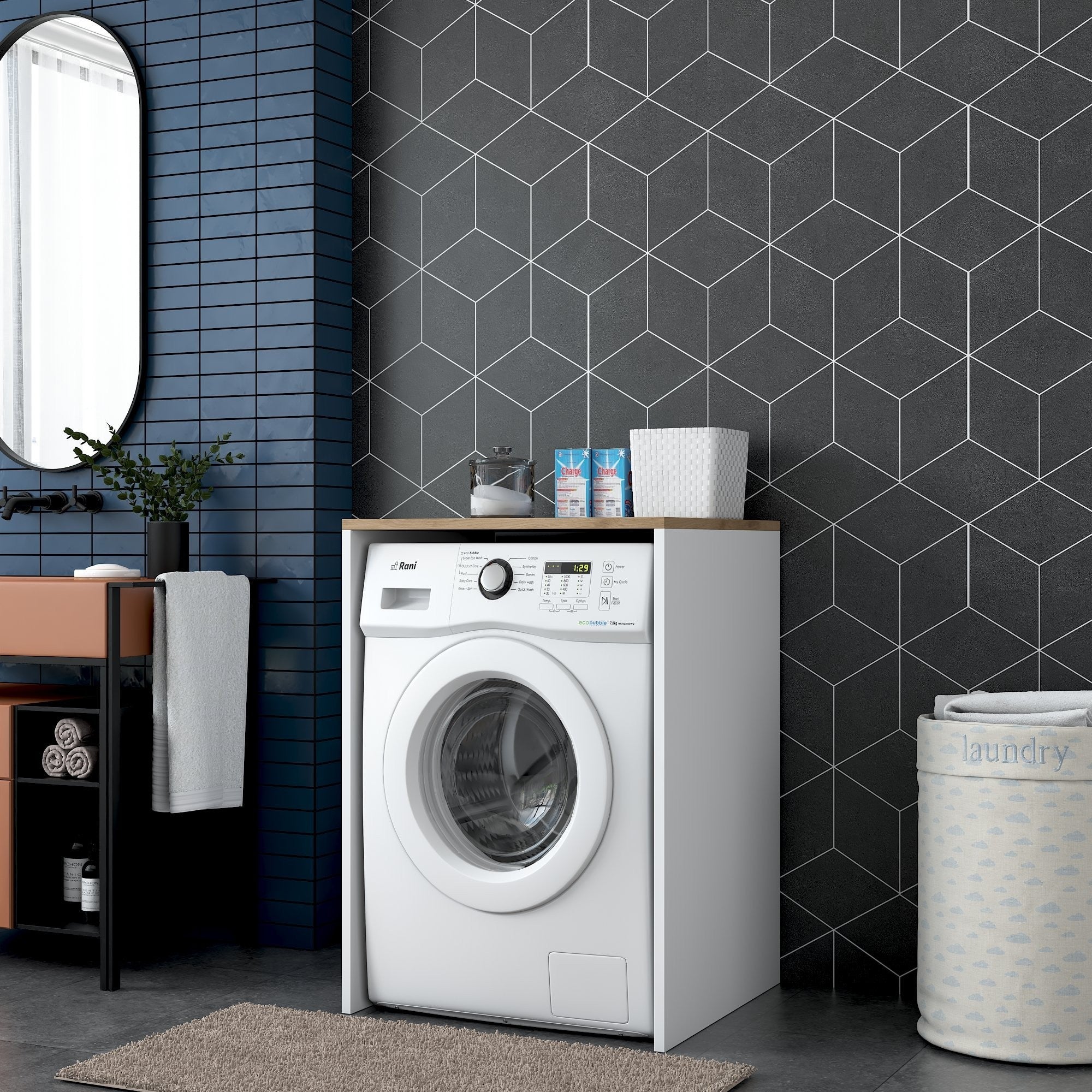 Mueble de lavadora KD103-2341 blanco nogal Krosi Decor - 3