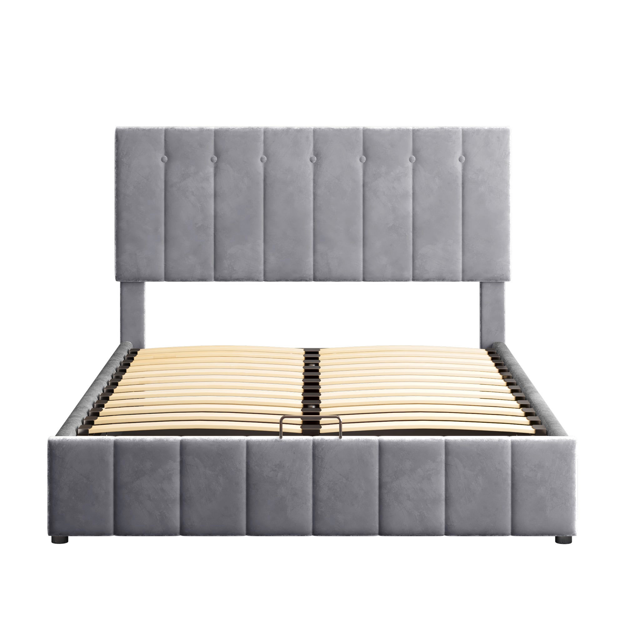 Cama contenedor con cabecero ajustable - 140 x 200 cm - terciopelo - somier de láminas - estilo escandinavo - gris - 9