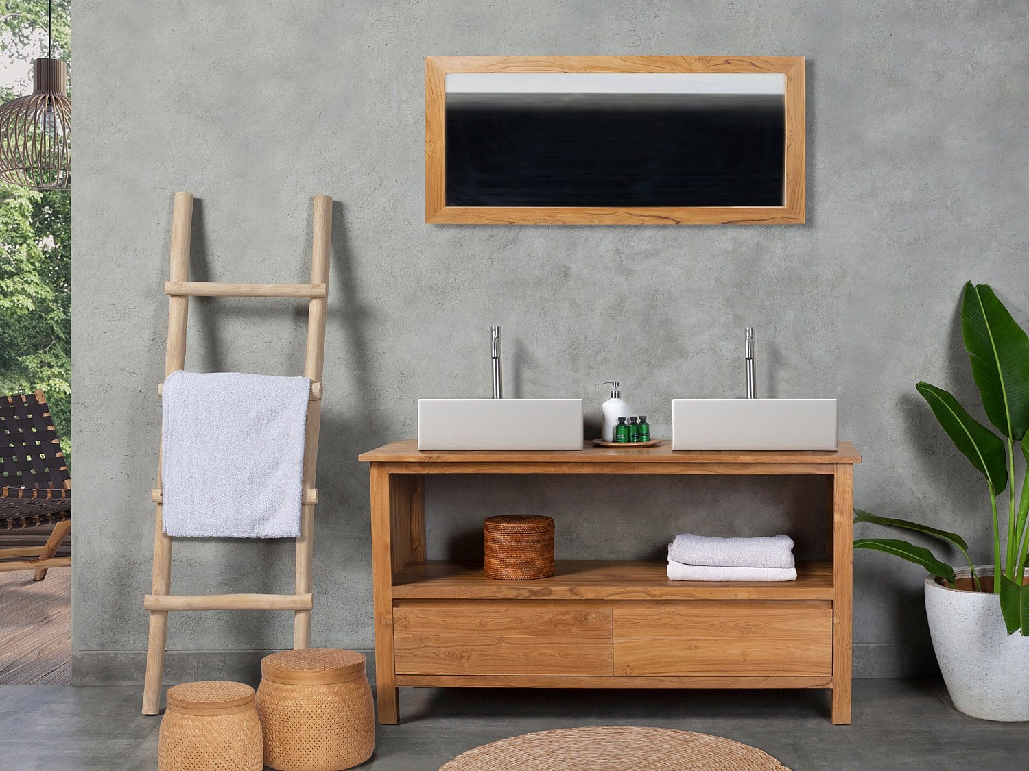 Szafka pod umywalkę z drewna teak – 135 cm – KETAPANG