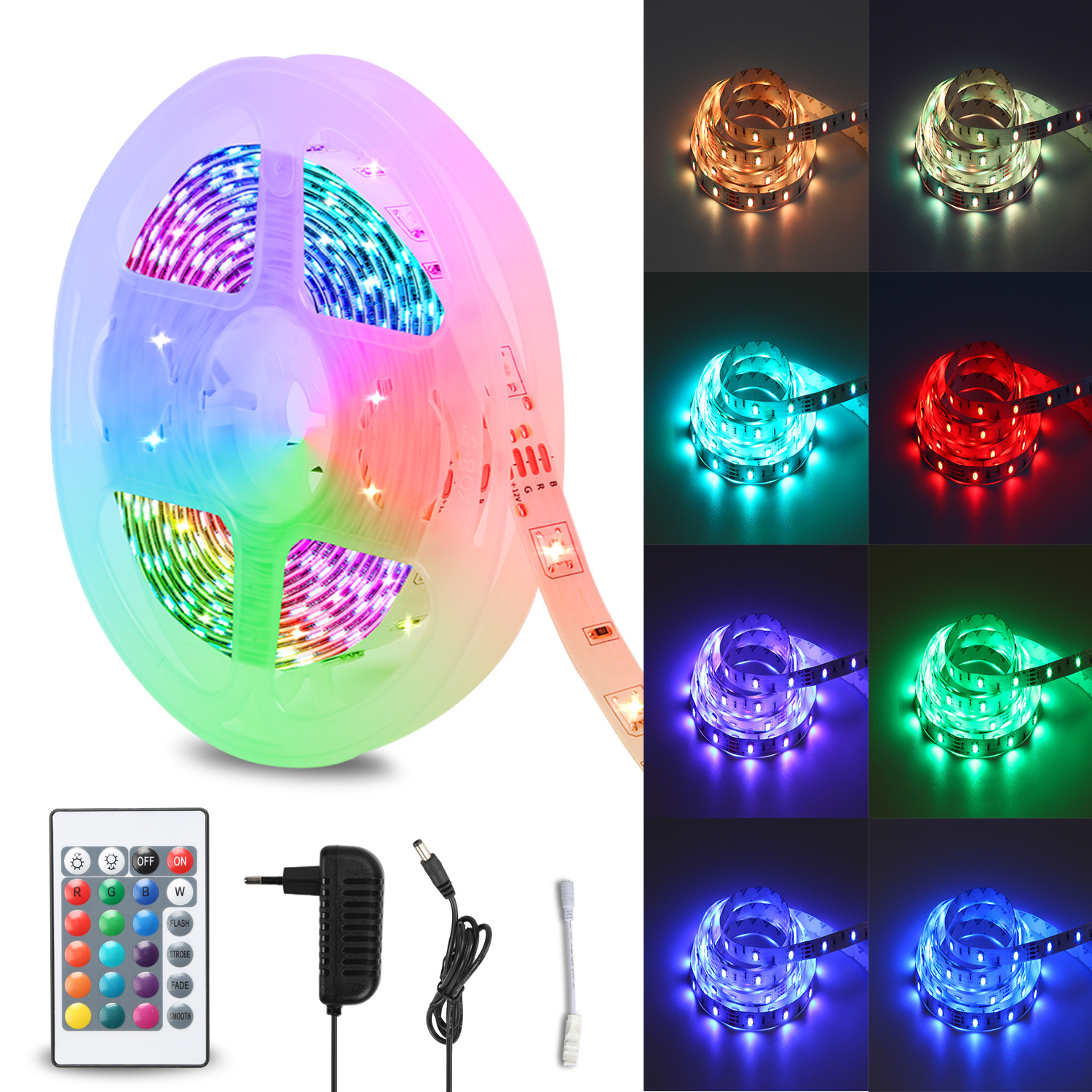 Taśma LED 4M 5050 SMD RGB, 120 diod LED z 24-klawiszowym pilotem + zasilacz 12 V do montażu na ścianie tylnej imprezy