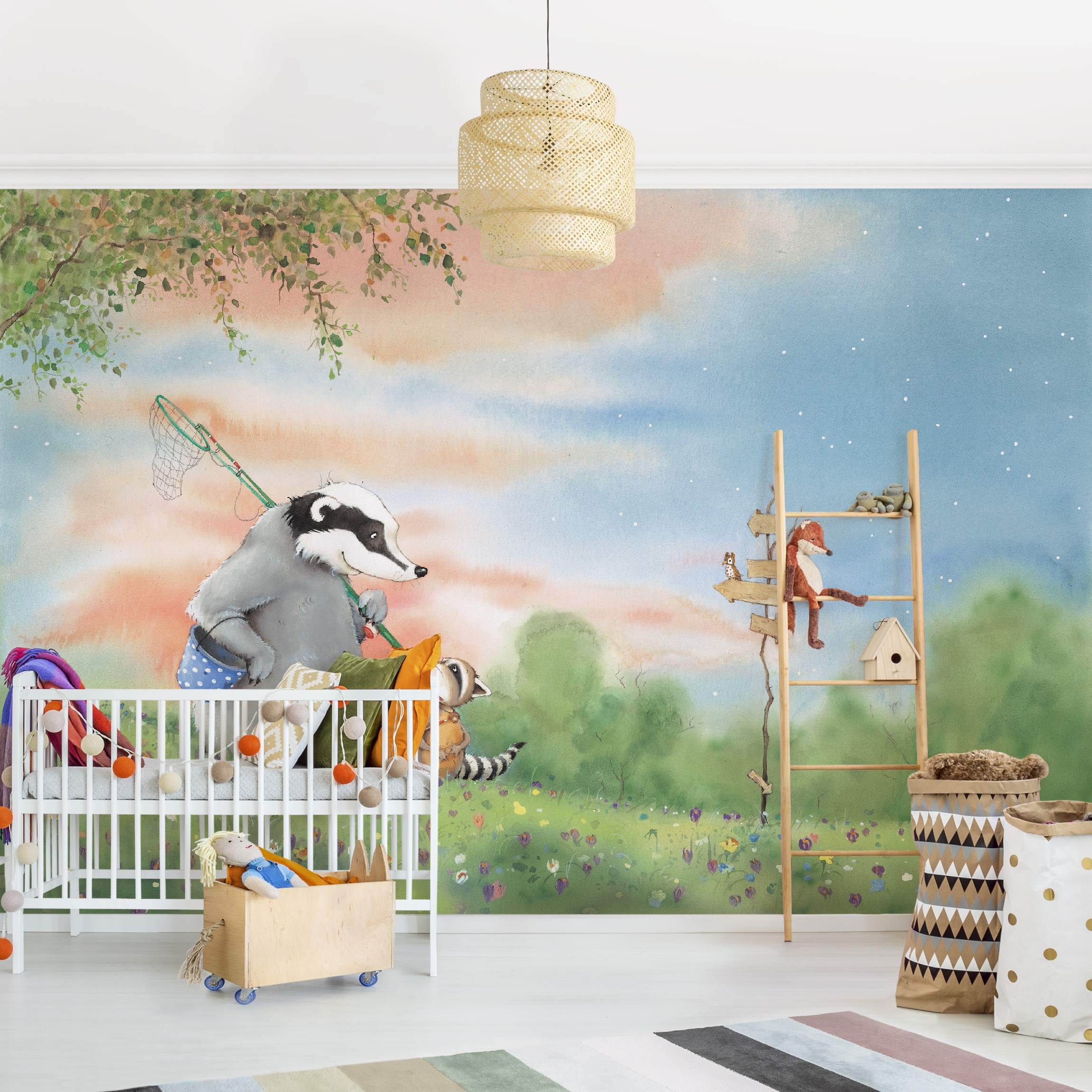 Papel pintado fotomural acuarela bosque ilustración animales 129 - habitación infantil niño niña bebé - tnt 288 x 190 cm adhesivo
