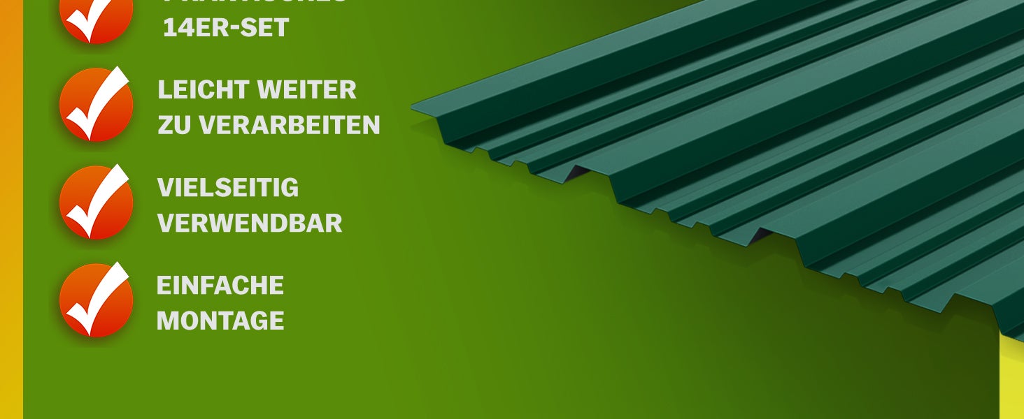 GARDEBRUK® 14x Tôles de bardage 110x46cm = 7m² galvanisé résistant intempéries tôle ondulée trapézoïdale profilée toit mur abri de jardin vert - 7