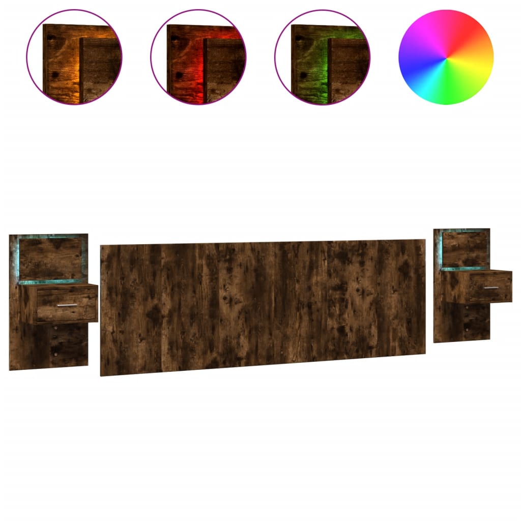 Tête De Lit Rangement Avec LED En Chêne Fumé 140 Cm - Bois D'ingénierie, Prises Intégrées | Pour Chambre Moderne, Rangement Pratique Et Ambiance Lumineuse - 6