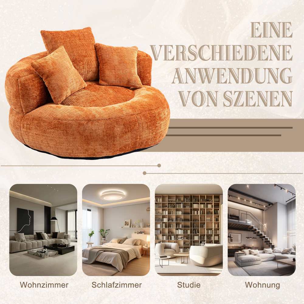 Fauteuil relax durable, dossier haut, 3 coussins, pour adultes & enfants, intérieur/extérieur, chambre, bureau, tissu chenille marron​ - 5